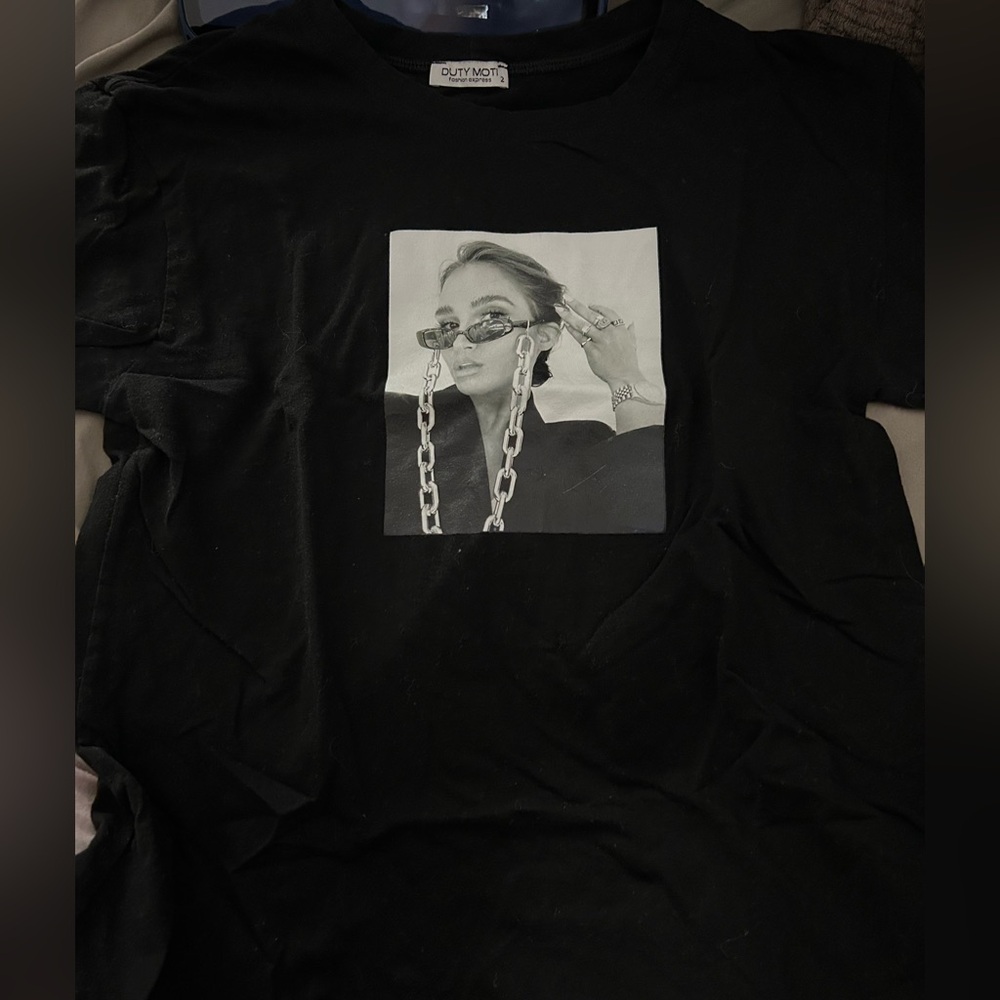 Black Graphic Tee with Photo Print